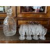 SET LIQUORE ROSOLIO Art Decò CRISTALLO MOLATO RIGHE DECANTER  12 CALICI 7,5 cm/h