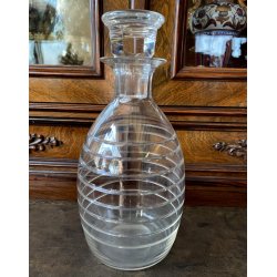 SET LIQUORE ROSOLIO Art Decò CRISTALLO MOLATO RIGHE DECANTER  12 CALICI 7,5 cm/h