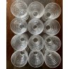 SET LIQUORE ROSOLIO Art Decò CRISTALLO MOLATO RIGHE DECANTER  12 CALICI 7,5 cm/h