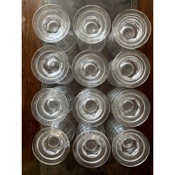 SET LIQUORE ROSOLIO Art Decò CRISTALLO MOLATO RIGHE DECANTER  12 CALICI 7,5 cm/h