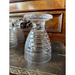 SET LIQUORE ROSOLIO Art Decò CRISTALLO MOLATO RIGHE DECANTER  12 CALICI 7,5 cm/h