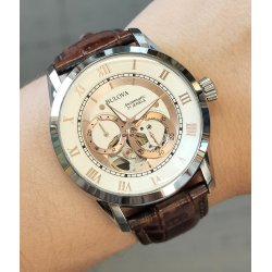 Bulova Automatic Skeleton OROLOGIO POLSO ACCIAIO 21 jewels 96A172 Vintage 24 ORE