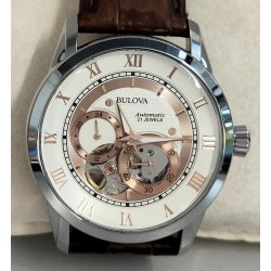 Bulova Automatic Skeleton OROLOGIO POLSO ACCIAIO 21 jewels 96A172 Vintage 24 ORE