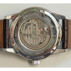 Bulova Automatic Skeleton OROLOGIO POLSO ACCIAIO 21 jewels 96A172 Vintage 24 ORE