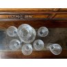 SET LIQUORE ROSOLIO Art Decò CRISTALLO MOLATO RIGHE DECANTER 6 CALICI 9,3 cm/h