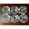 SET LIQUORE ROSOLIO Art Decò CRISTALLO MOLATO RIGHE DECANTER 6 CALICI 9,3 cm/h