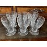 SET LIQUORE ROSOLIO Art Decò CRISTALLO MOLATO RIGHE DECANTER 6 CALICI 9,3 cm/h