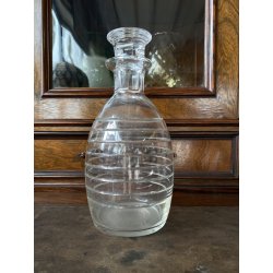 SET LIQUORE ROSOLIO Art Decò CRISTALLO MOLATO RIGHE DECANTER 6 CALICI 9,3 cm/h