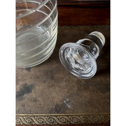 SET LIQUORE ROSOLIO Art Decò CRISTALLO MOLATO RIGHE DECANTER 6 CALICI 9,3 cm/h