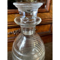 SET LIQUORE ROSOLIO Art Decò CRISTALLO MOLATO RIGHE DECANTER 6 CALICI 9,3 cm/h