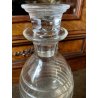 SET LIQUORE ROSOLIO Art Decò CRISTALLO MOLATO RIGHE DECANTER 6 CALICI 9,3 cm/h