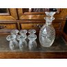 SET LIQUORE ROSOLIO Art Decò CRISTALLO MOLATO RIGHE DECANTER 6 CALICI 9,3 cm/h