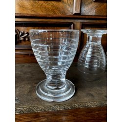 SET LIQUORE ROSOLIO Art Decò CRISTALLO MOLATO RIGHE DECANTER 6 CALICI 9,3 cm/h
