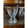 SET LIQUORE ROSOLIO Art Decò CRISTALLO MOLATO RIGHE DECANTER 6 CALICI 9,3 cm/h