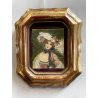 antica MINIATURA dipinto femminile NOBIL DONNA cornice DORATA stile barocco
