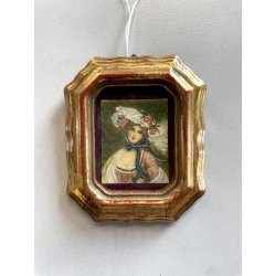 antica MINIATURA dipinto femminile NOBIL DONNA cornice DORATA stile barocco