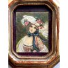 antica MINIATURA dipinto femminile NOBIL DONNA cornice DORATA stile barocco