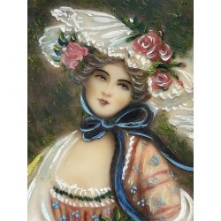 antica MINIATURA dipinto femminile NOBIL DONNA cornice DORATA stile barocco
