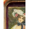 antica MINIATURA dipinto femminile NOBIL DONNA cornice DORATA stile barocco