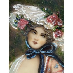antica MINIATURA dipinto femminile NOBIL DONNA cornice DORATA stile barocco