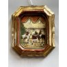 antica MINIATURA dipinto SCENA EQUESTRE di CACCIA cornice DORATA stile barocco