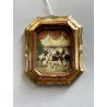 antica MINIATURA dipinto SCENA EQUESTRE di CACCIA cornice DORATA stile barocco