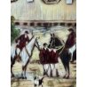 antica MINIATURA dipinto SCENA EQUESTRE di CACCIA cornice DORATA stile barocco