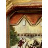 antica MINIATURA dipinto SCENA EQUESTRE di CACCIA cornice DORATA stile barocco