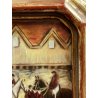antica MINIATURA dipinto SCENA EQUESTRE di CACCIA cornice DORATA stile barocco