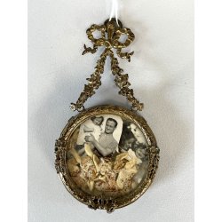 ANTICA piccola CORNICE LIBERTY francese PORTA FOTO bronzo dorato MEDAGLIONE