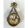 ANTICA piccola CORNICE LIBERTY francese PORTA FOTO bronzo dorato MEDAGLIONE