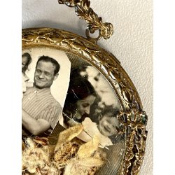 ANTICA piccola CORNICE LIBERTY francese PORTA FOTO bronzo dorato MEDAGLIONE