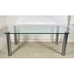 TAVOLO PRANZO DESIGN ATTR. Marco Zanuso ANNI 70 METALLO CROMATO VETRO TABLE GLAS