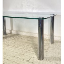TAVOLO PRANZO DESIGN ATTR. Marco Zanuso ANNI 70 METALLO CROMATO VETRO TABLE GLAS