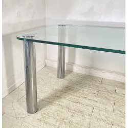 TAVOLO PRANZO DESIGN ATTR. Marco Zanuso ANNI 70 METALLO CROMATO VETRO TABLE GLAS