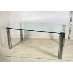 TAVOLO PRANZO DESIGN ATTR. Marco Zanuso ANNI 70 METALLO CROMATO VETRO TABLE GLAS