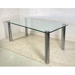 TAVOLO PRANZO DESIGN ATTR. Marco Zanuso ANNI 70 METALLO CROMATO VETRO TABLE GLAS