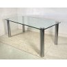 TAVOLO PRANZO DESIGN ATTR. Marco Zanuso ANNI 70 METALLO CROMATO VETRO TABLE GLAS