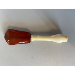 BOCCHINO PER SIGARETTA VINTAGE AMBRA SCHIUMA DECORO SCOLPITO PIUME CUSTODIA '900