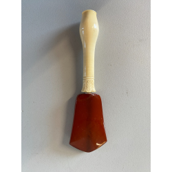 BOCCHINO PER SIGARETTA VINTAGE AMBRA SCHIUMA DECORO SCOLPITO PIUME CUSTODIA '900