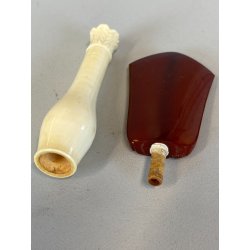 BOCCHINO PER SIGARETTA VINTAGE AMBRA SCHIUMA DECORO SCOLPITO PIUME CUSTODIA '900