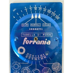 TABELLA POSA VINTAGE Ferrania ALLUMINIO AZZURRO ESPOSIMETRO ANALOGICO DISCO