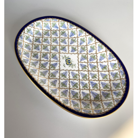 VASSOIO OVALE PORCELLANA Limoges FRANCE DECORO DIPINTO A MANO Pier GRAPPOLI UVA