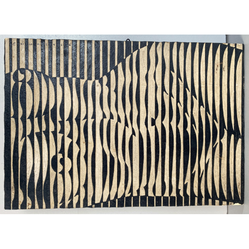 DIPINTO ACRILICO TAVOLA ASTRATTO LM Rigon 1966 NUDO FIGURA FEMMINILE OPTICAL ART