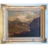 ANTICO DIPINTO OLIO Jhon Califano PAESAGGIO MONTANO ALPEGGIO MONTAGNE BAITA '800