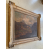 ANTICO DIPINTO OLIO Jhon Califano PAESAGGIO MONTANO ALPEGGIO MONTAGNE BAITA '800