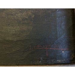 ANTICO DIPINTO OLIO Jhon Califano PAESAGGIO MONTANO ALPEGGIO MONTAGNE BAITA '800