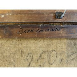 ANTICO DIPINTO OLIO Jhon Califano PAESAGGIO MONTANO ALPEGGIO MONTAGNE BAITA '800
