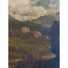 ANTICO DIPINTO OLIO Jhon Califano PAESAGGIO MONTANO ALPEGGIO MONTAGNE BAITA '800