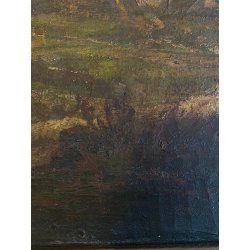 ANTICO DIPINTO OLIO Jhon Califano PAESAGGIO MONTANO ALPEGGIO MONTAGNE BAITA '800